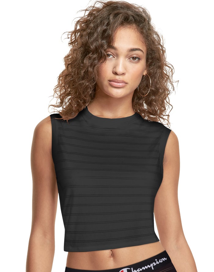 Camiseta Sin Manga Champion Mujer - Cropped Ribbed ( Negras ) 2701968-BA